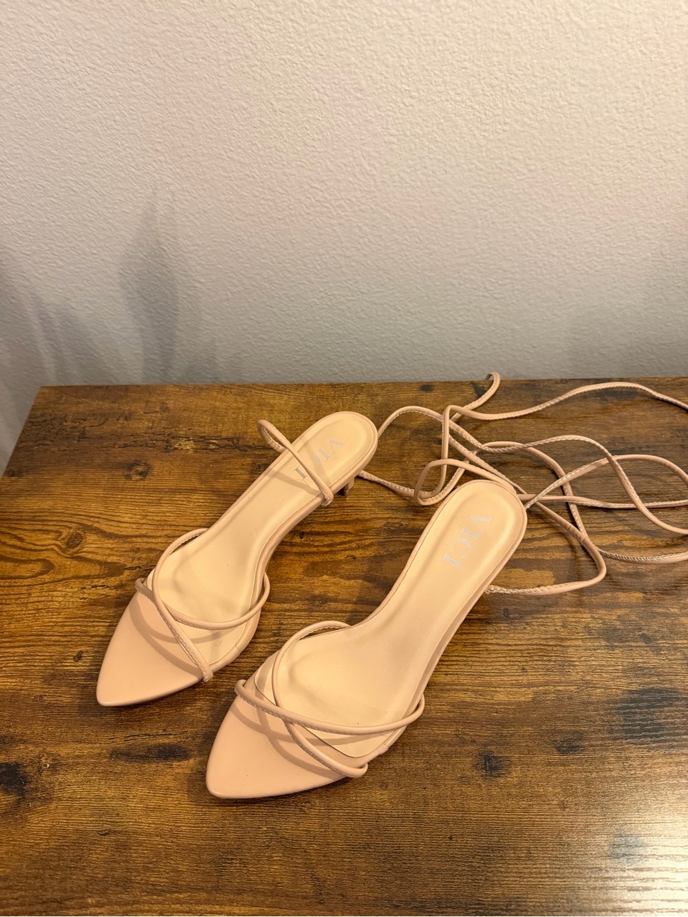 Vici Blush Lace-Up Pointed Toe Strappy Heels